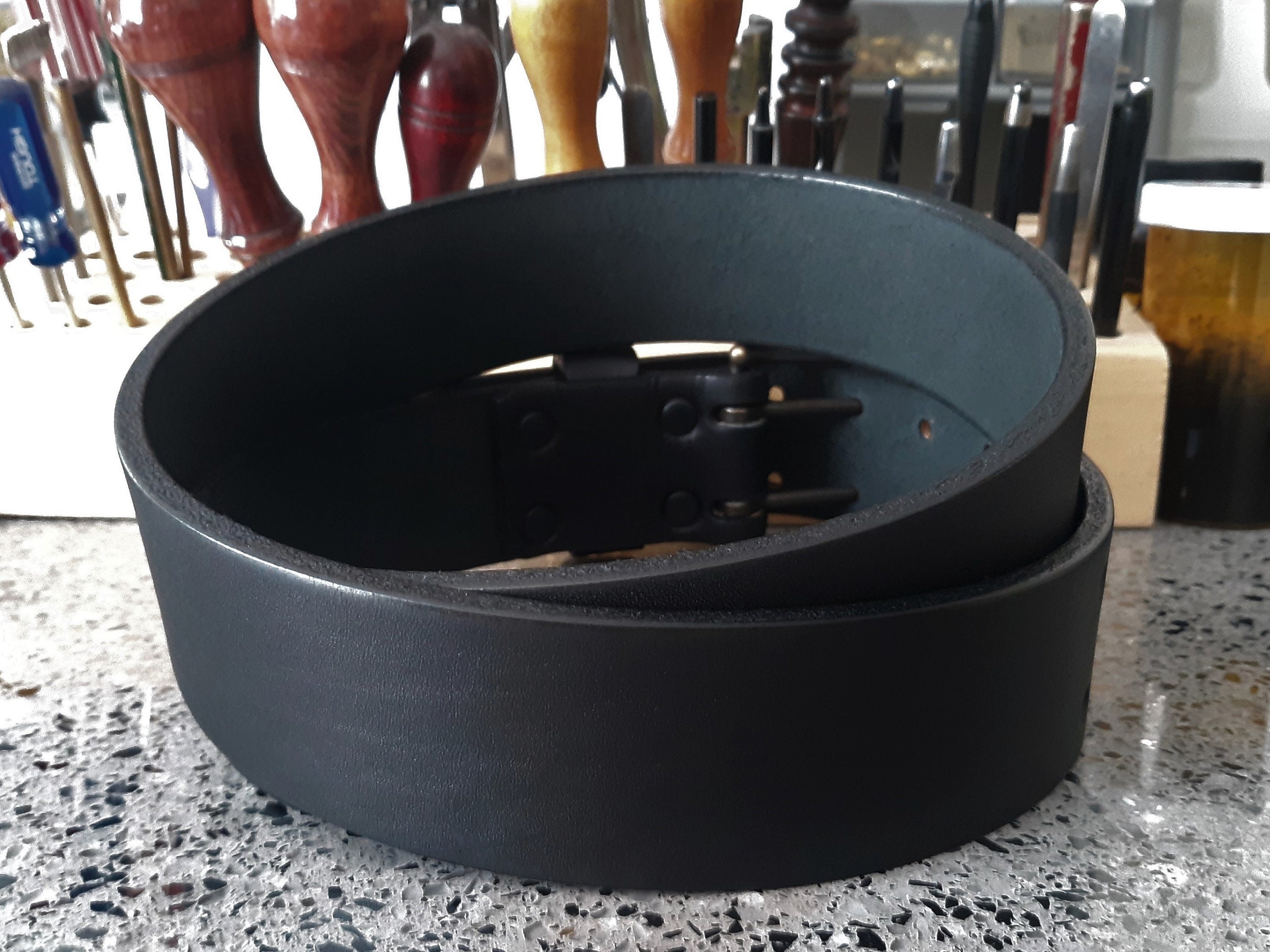 Heavy Duty Men's Black Leather Belt 2 Prong Antiqued Latón Etsy