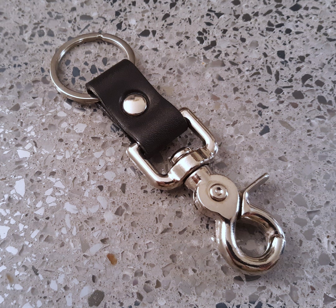 Heavy Duty Trigger Snap Key Clip Key Ring Black Leather Keychain Bag