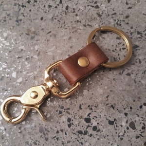 Heavy Duty Solid Brass Trigger Snap Key Clip Key Ring Brown Leather ...