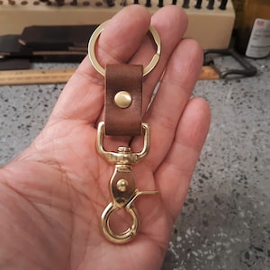 Heavy Duty Solid Brass Trigger Snap Key Clip Key Ring Brown Leather Keychain Bag Key Clip Belt Loop Clip Handmade Angel Leather Key Clip