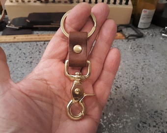 Heavy Duty Solid Brass Trigger Snap Key Clip Key Ring Brown Leather Keychain Bag Key Clip Belt Loop Clip Handmade Angel Leather Key Clip