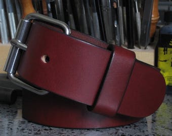 Men's Burgundy Leather Belt Thick Full Grain Bridle Leather Belt 1.5" or 1.75" Wide Leather Belt Angel Leather Belt