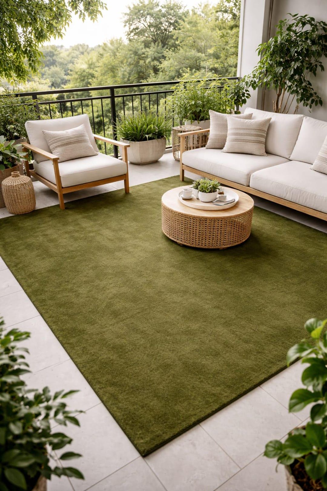 Olive Green Outdoor Area Rug Modern Plush Carpet for Patio Balcony ...