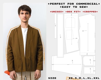 Patrón de costura en PDF para chaqueta kimono Noragi / Ropa de trabajo tradicional japonesa / Unisex XS-XXL / Descarga digital