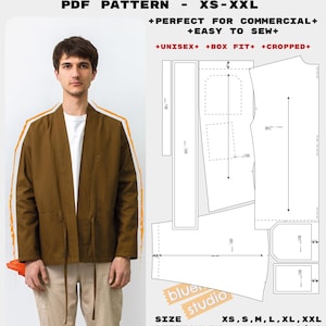 Patron de couture PDF pour veste kimono Noragi | Vêtement de travail traditionnel japonais | Unisexe XS-XXL | Téléchargement numérique