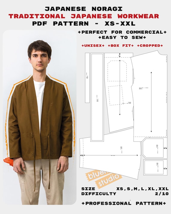 Noragi Kimono Jacket Sewing Pattern PDF | Traditional Japanese