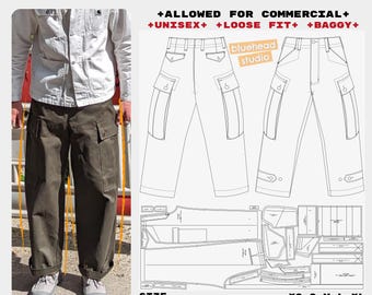 Patrón PDF para pantalones cargo holgados / Inspirado en los pantalones M65 del ejército estadounidense / Patrón de costura para ropa de trabajo / Descarga digital