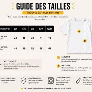 K&ouml;nnte beinhalten: Eine Gr&ouml;&szlig;entabelle f&uuml;r ein wei&szlig;es T-Shirt mit einer &Uuml;bersicht f&uuml;r Altersgruppen von 3/4 bis 12/14 Jahren. Die Tabelle zeigt Breiten- und H&ouml;henma&szlig;e in cm, gekennzeichnet mit A und B, sowie Pfeile auf einer wei&szlig;en T-Shirt-Abbildung.