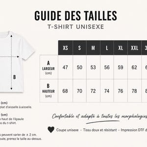 May include: A white t-shirt size guide chart featuring a graphic of a plain white t-shirt with arrows labeled A and B indicating width and height. A table displays sizes from XS to 5XL with corresponding measurements in centimeters for A and B.