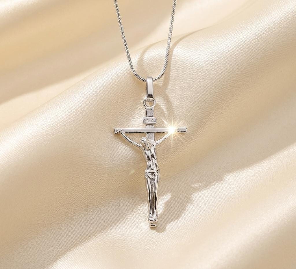 Sterling Silver Crucifix Cross Pendant Necklace, Jesus INRI Charm ...