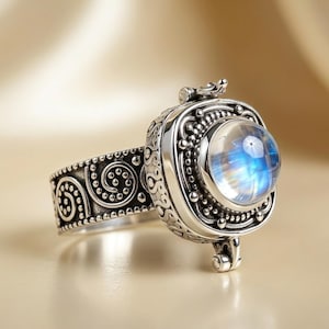 Sterling Silver Spinner Ring, Rainbow Moonstone, Boho Statement Jewelry, Meditation Band