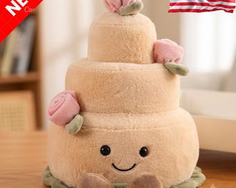 Cute Rose Cake Plush Toy | Kawaii Dessert Plushie | Soft Floral Cake Stuffed Animal