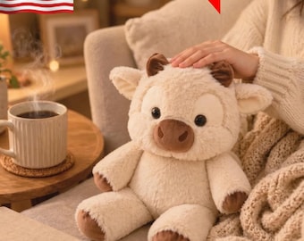 Cute Cow Plush Toy, Soft Stuffed Animal, Kawaii Cow Plushie, Cozy Farm Animal Gift for Kids & Adults
