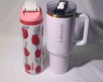 Owala 24 oz FreeSip Tulip Bouquet Bottle + Stanley 40 oz ProTour Flip Straw Tumbler Chalk, Limited Edition Hydration Duo