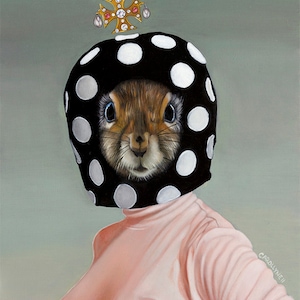 Tarjetas de felicitación: Paquete de tres - Mushroom Hat Squirrel (después de Mary Quant). Surrealismo Pop Arte Animal