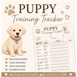 Scheda di monitoraggio dell'addestramento del cucciolo stampabile / Grafico dei progressi del cane (download immediato).