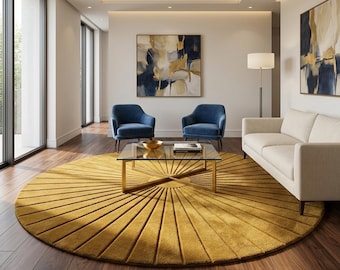 Hand Tufted Wool Rug Mustard Round Rug Modern Yellow 3d Tufted Rug Sunburst Yellow Circle Rug For Bedroom • Bright Nursery Rug