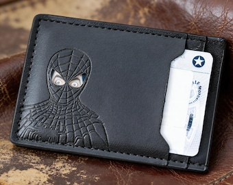 Spider Hero Card Holder for Men, Slim Wallet with ID Window, Unique Father’s Day Gift for Dad Husband Boyfriend