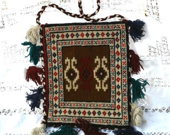 Vintage Turkish Rug * Carpet Bag / Purse  ~ Boho Handbag * Chic Hippie Style * Pompom Sides * Exotic Ethnic Unisex Bag