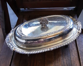 Vintage Butter Dish *Silver Plate * Lidded/ Covered Butter Dish * Original Glass Insert * Footed Base * Beautiful Tableware/ Dining Supply