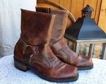 Vintage Santa Rosa Brand Harness Boots ~ Brown tones *  Metal Side Zipper * California USA Made
