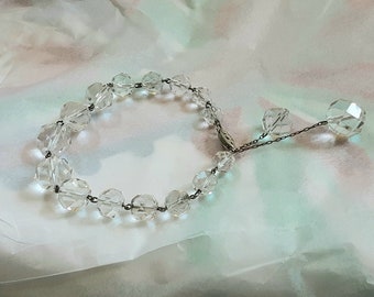 Vintage Cut Crystal Bracelet * Wedding / Jewelry * Sparkling Costume Jewelry * Clear * Bracelet with Chain Dangling Crystals * 1950s era est