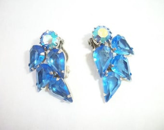 Vintage Weiss Earrings Blue and AB Rhinestones * … - image 4