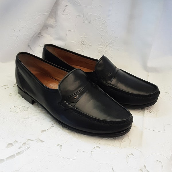 Vintage Bally Black Slip on Shoes * Loafers * Mens Shoe Marked size 7 1/2 EEE * Casual Leather Shoes * Made in Switzerland