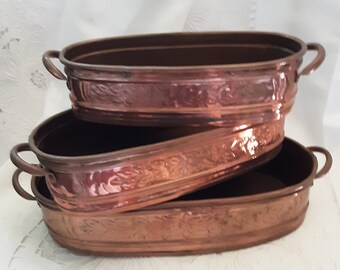 Vintage Copper Oblong Planter Set * 3 Piece * Small Medium & Large * Window Planter * Indoor *