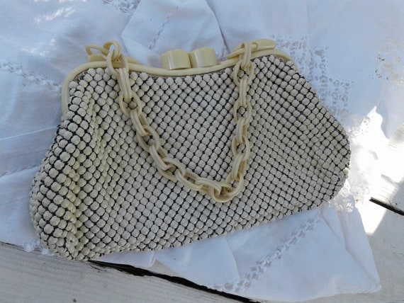 Whiting and Davis Deco Purse * Vintage Cream Cell… - image 3