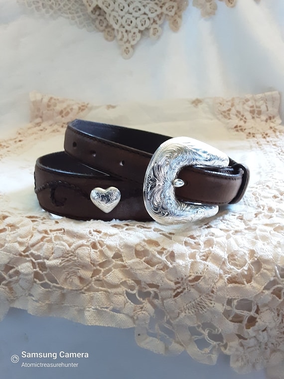 Vintage Belt * Western Silver tone Metal Buckle *… - image 1