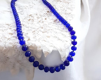 Cobalt Blue Hand Beaded Vintage Necklace * Beautiful Rich Blue Color * Hand Crafted Old Jewelry *