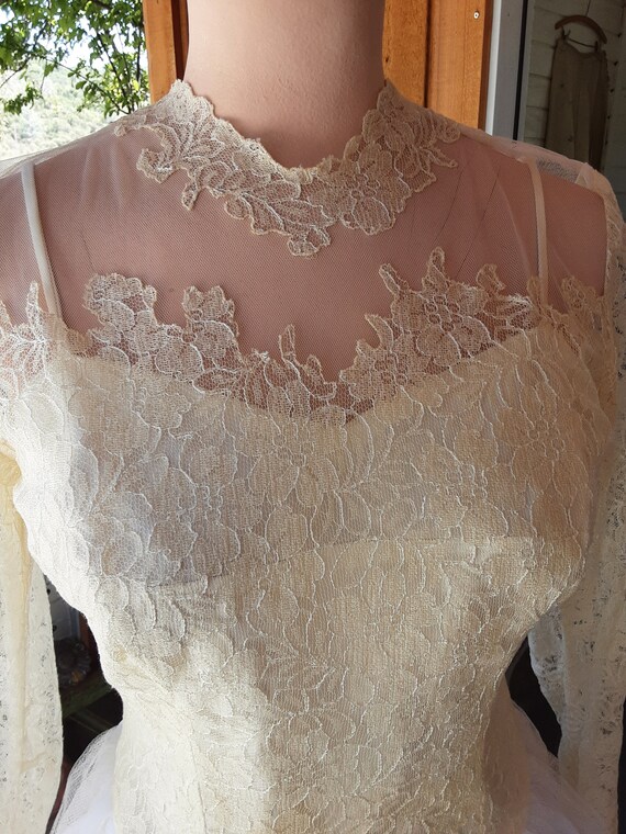 Vintage Dress Satin & Lace * Tulle * Long Sleeve … - image 2