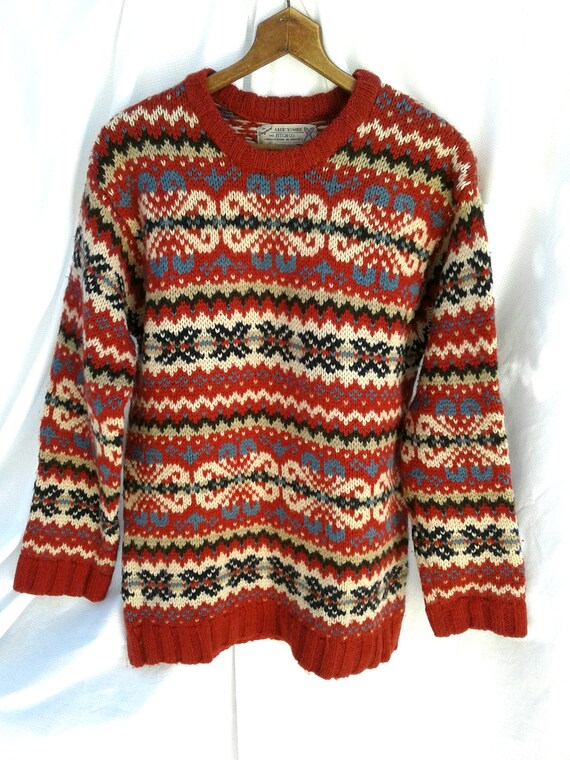Vintage Wool Sweater Multi Color Red Pullover Abercrombie and Fitch Winter Warmth Mountain camping Cabinafter Skiing Comfort Etsy Australia