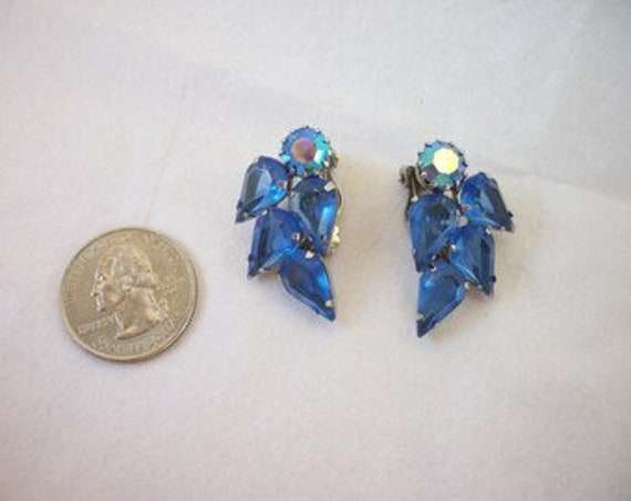 Vintage Weiss Earrings Blue and AB Rhinestones * … - image 5