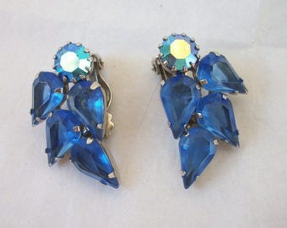 Vintage Weiss Earrings Blue and AB Rhinestones * … - image 6