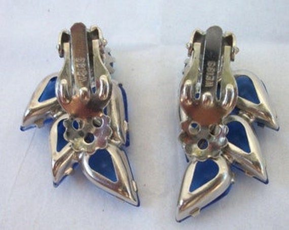 Vintage Weiss Earrings Blue and AB Rhinestones * … - image 2