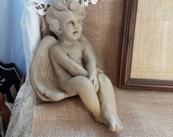 Vintage Cherub / Angel * Layered paint * Cement * Garden Statue * Winged cherub * Vintage Cottage Garden Decor