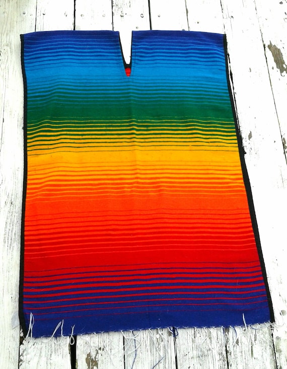 Vibrant Rainbow Vintage Poncho / Serape *  Stripes