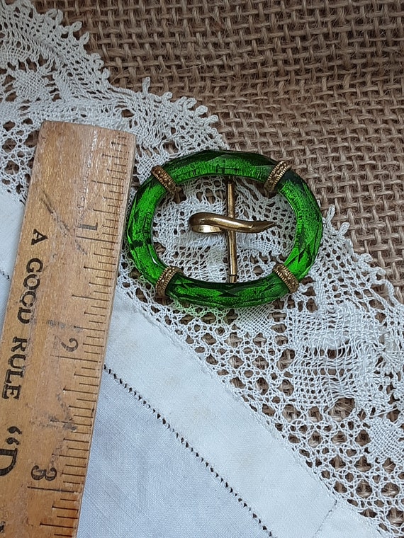 Belt Buckle Vintage Czech Emerald Green Glass and… - image 2