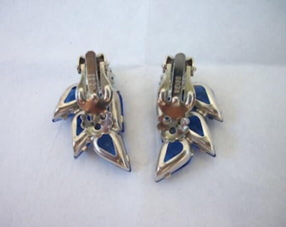 Vintage Weiss Earrings Blue and AB Rhinestones * … - image 3