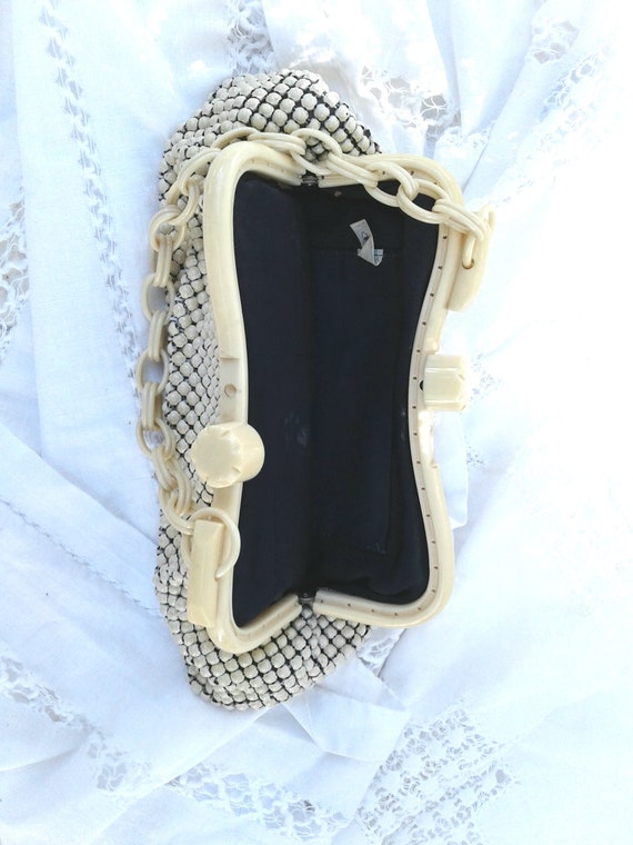 Whiting and Davis Deco Purse * Vintage Cream Cell… - image 4