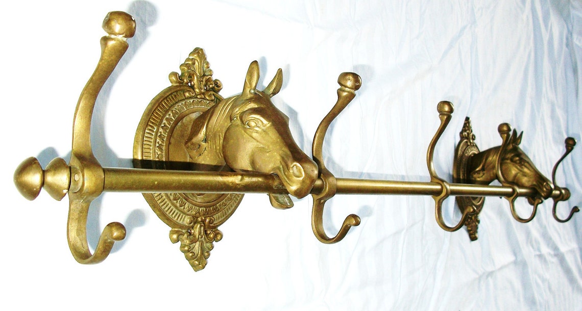 Vintage Brass HORSE Head Coat Hat Rack Etsy