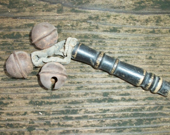 Primitive Rattle Primitive - Antique - Baby Rattle - Metal Bells - Old Black Paint ...