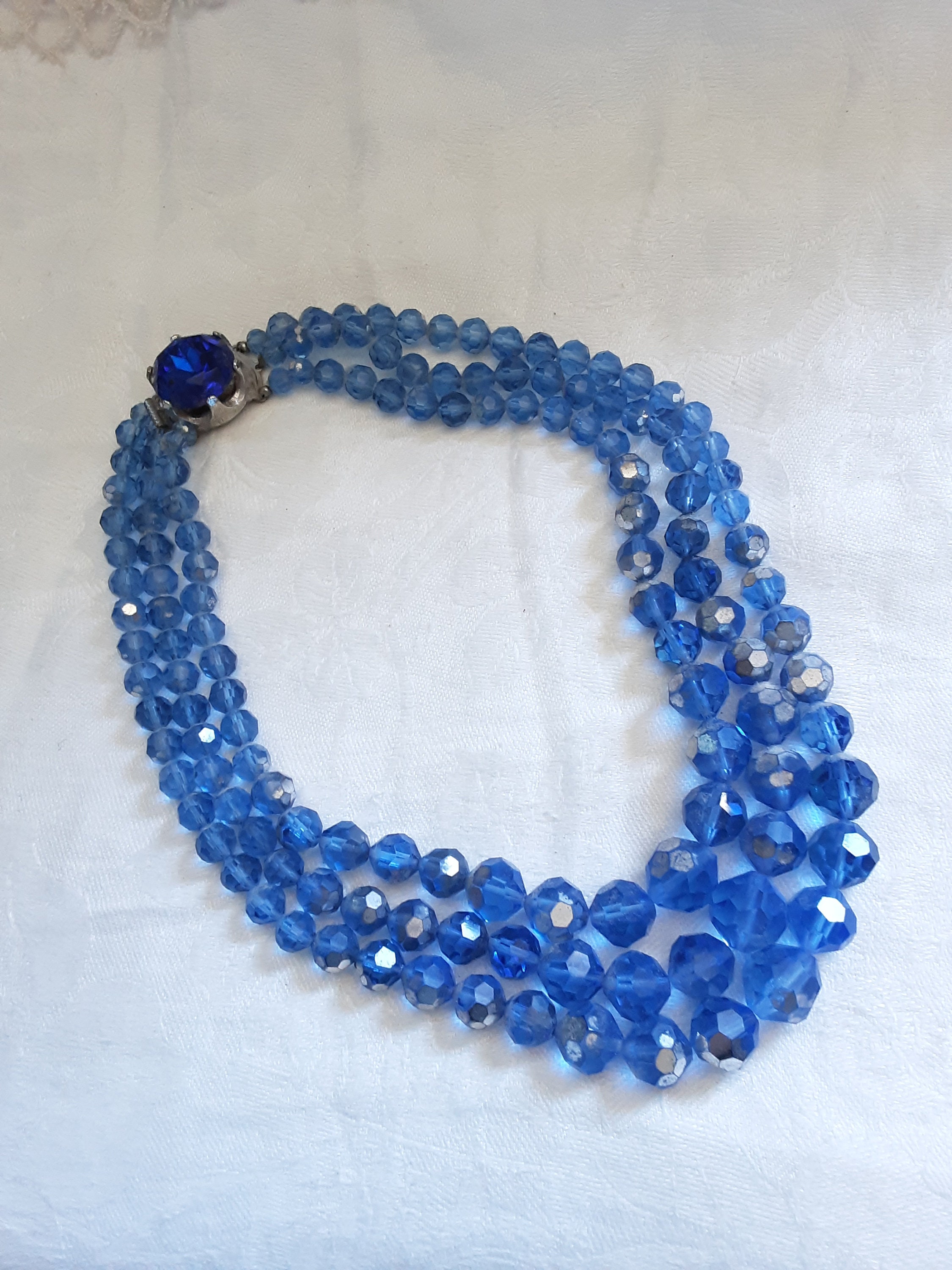 Vibrant Blue rhinestones Necklace / Brooch 2.3x1.5 * Perfect for holiday,  gifts