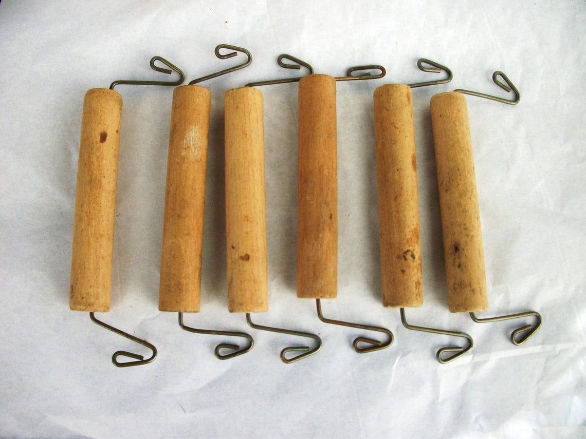 Very Vintage Wood Handles with Wire Bail Handle TWO Etsy