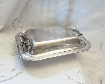 Vintage Covered Serving Dish / Tray * Hot / Cold Food * Silver Plated Food Prop *  Hotel Serving Dish * Rustic Romantic Cottage Decor