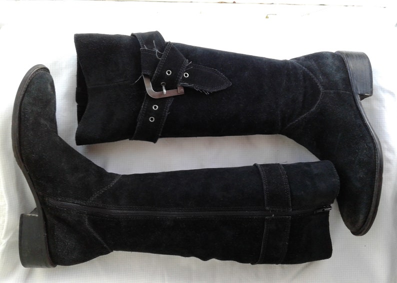 Black Suede Boots Vintage Zip up 