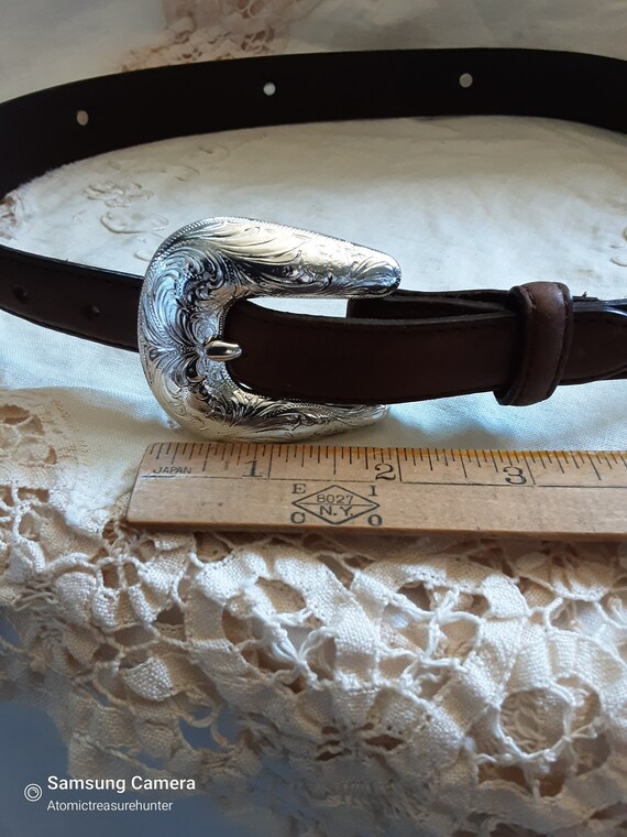 Vintage Belt * Western Silver tone Metal Buckle *… - image 5