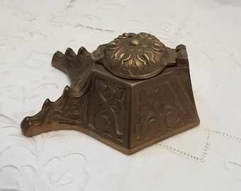 Ornate Inkwell Holder * Vintage Decorative Metal * Brass * Victorian Style Home Decor